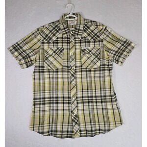 True Religion Pearl Snap‎ Shirt Rocky Western XXL Short Sleeve Yellow Plaid